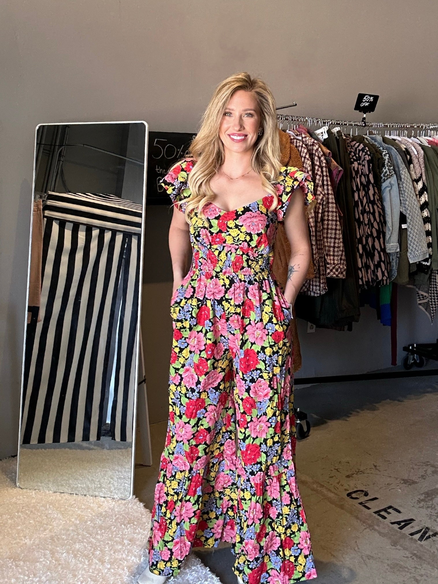 Let Your Confidence Shine Black Floral Flare Bottom Jumpsuit-Women's Jumpsuits-Shop Z & Joxa