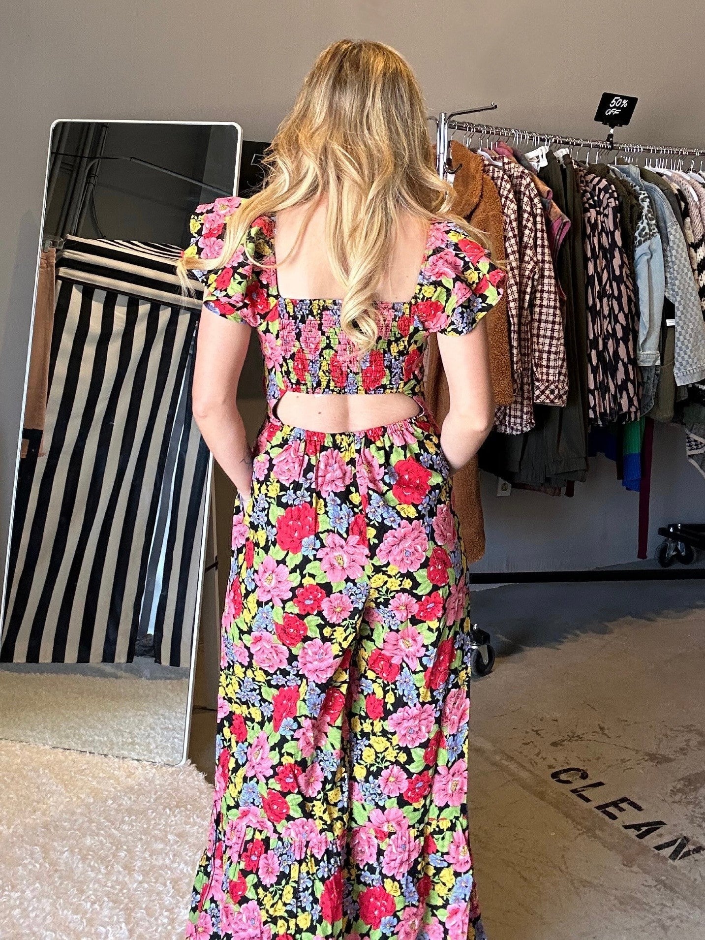Let Your Confidence Shine Black Floral Flare Bottom Jumpsuit-Women's Jumpsuits-Shop Z & Joxa