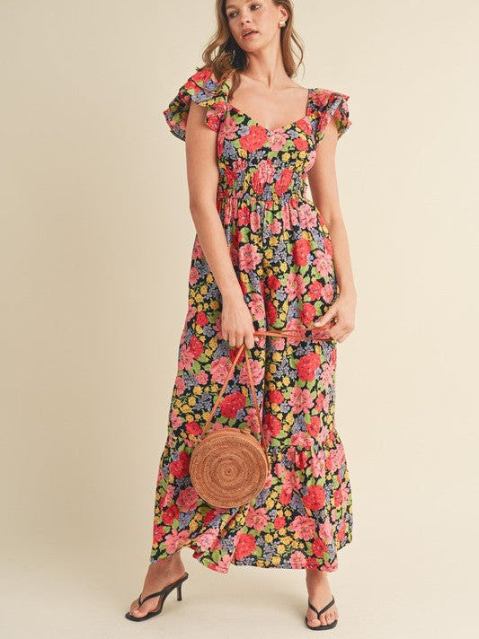 Let Your Confidence Shine Black Floral Flare Bottom Jumpsuit-Women's Jumpsuits-Shop Z & Joxa