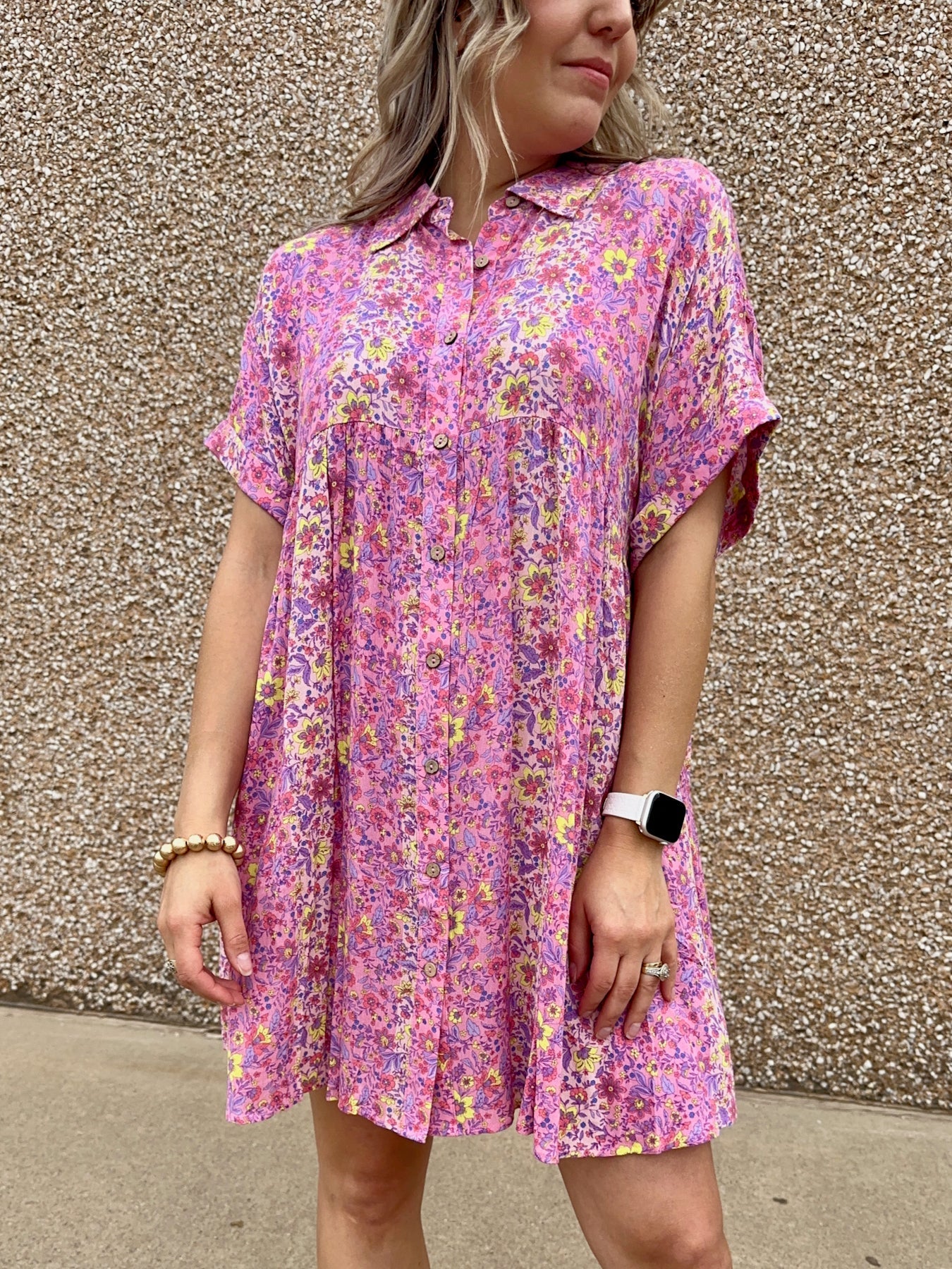 Let Your Dreams Blossom Floral Print Wood Button Shirt Dress-Women's Dresses-Shop Z & Joxa