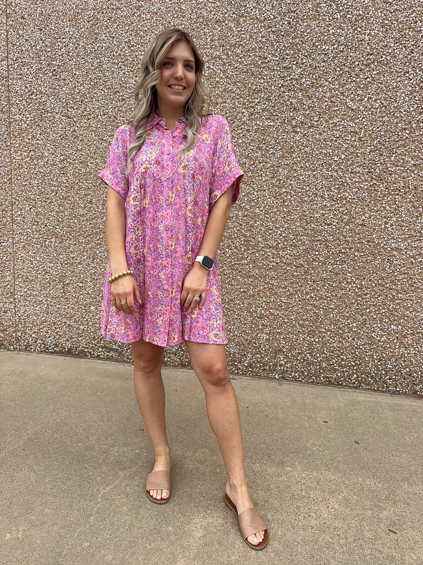 Let Your Dreams Blossom Floral Print Wood Button Shirt Dress-Women's Dresses-Shop Z & Joxa