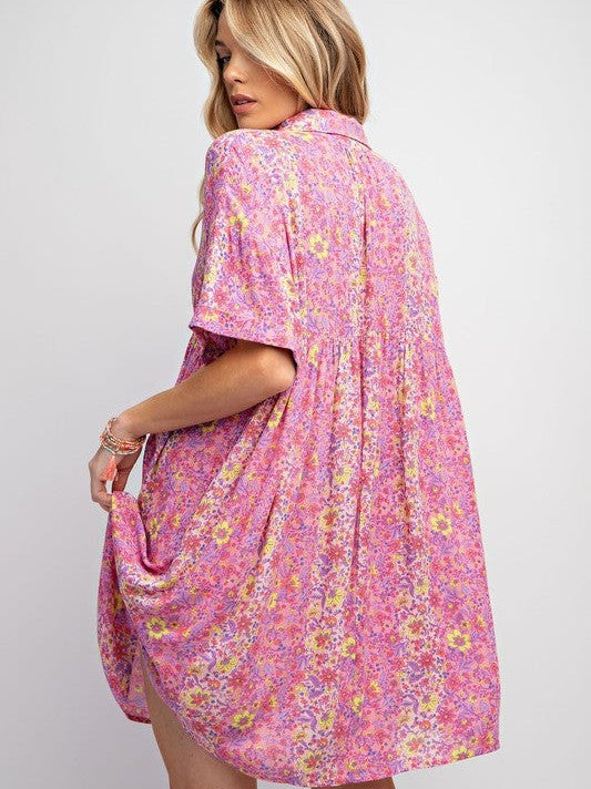 Let Your Dreams Blossom Floral Print Wood Button Shirt Dress-Women's Dresses-Shop Z & Joxa