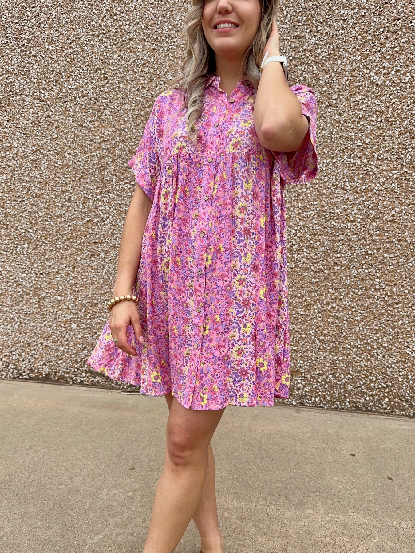 Let Your Dreams Blossom Floral Print Wood Button Shirt Dress-Women's Dresses-Shop Z & Joxa