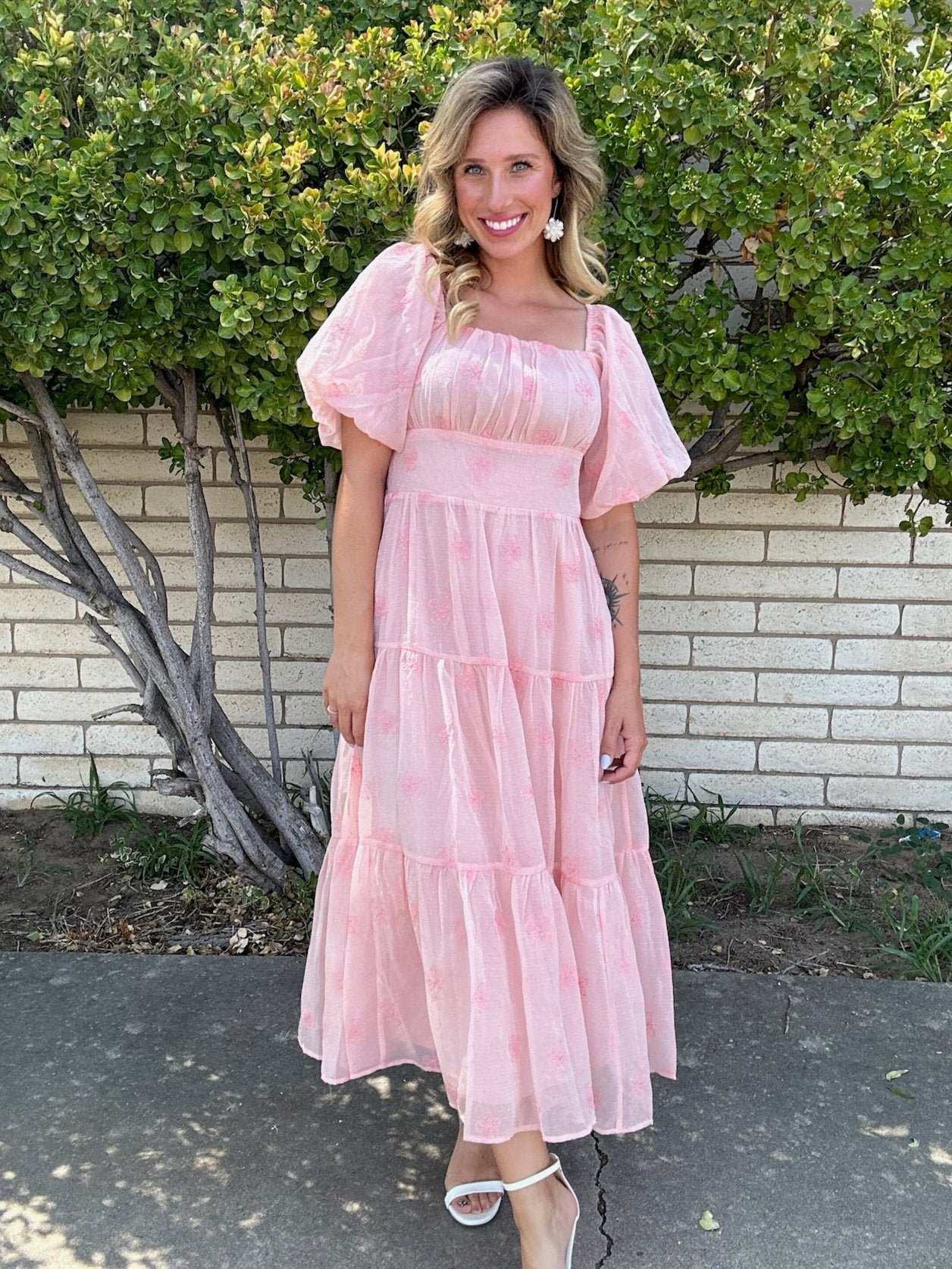 Listen to your Heart Flower Embroidered Puff Sleeve Tiered Maxi Dress-Women's Dresses-Shop Z & Joxa