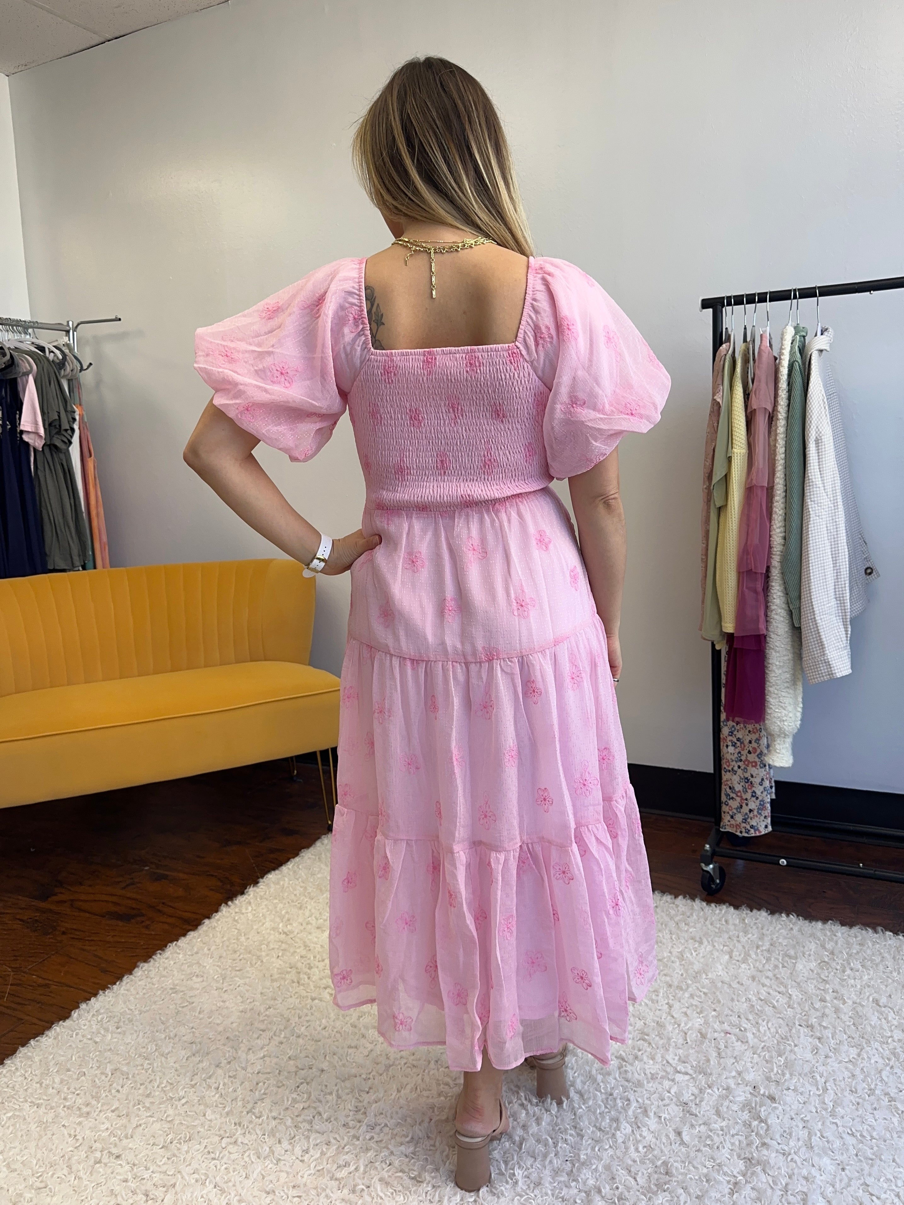 Listen to your Heart Flower Embroidered Puff Sleeve Tiered Maxi Dress-Women's Dresses-Shop Z & Joxa