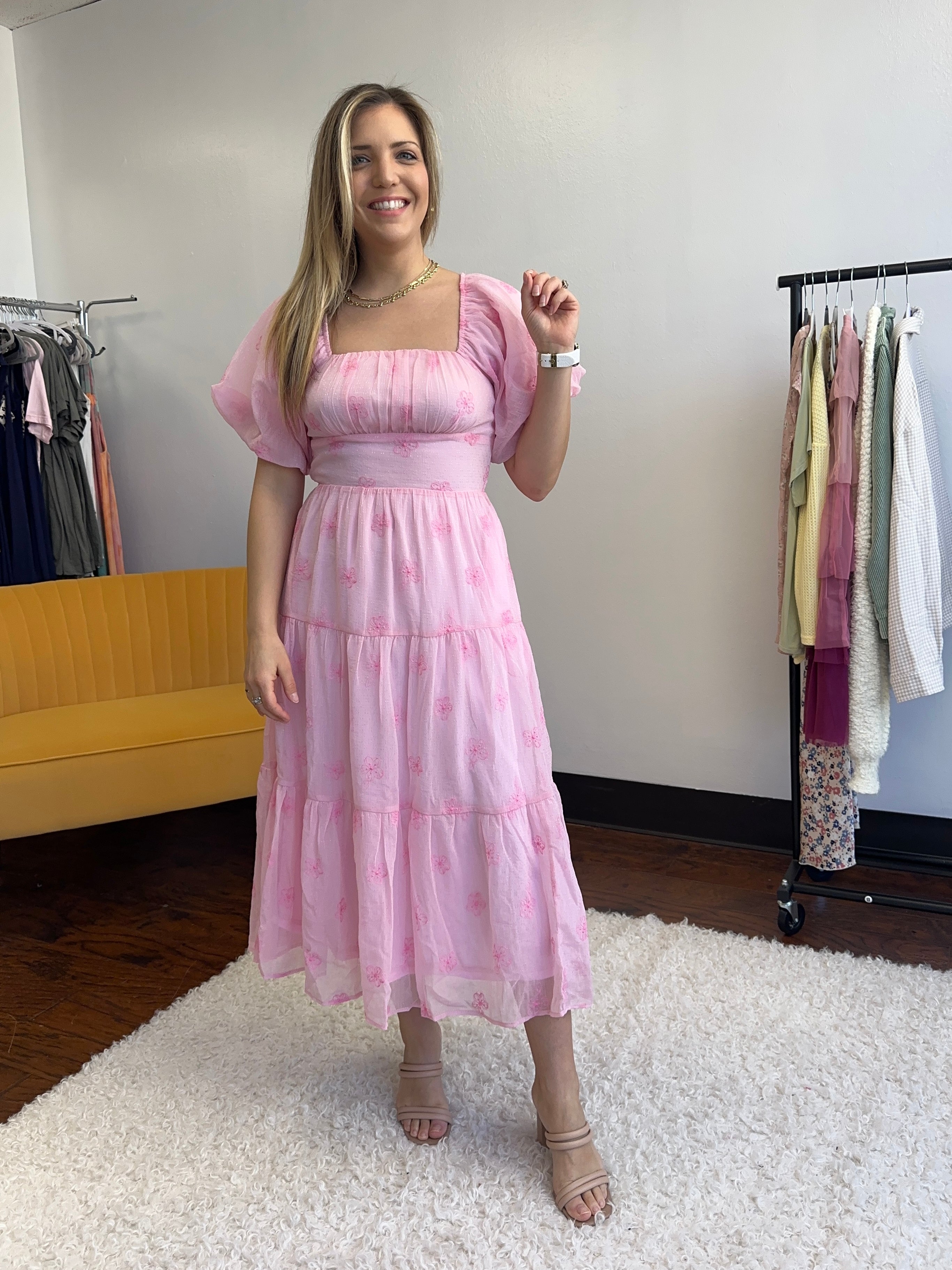 Listen to your Heart Flower Embroidered Puff Sleeve Tiered Maxi Dress-Women's Dresses-Shop Z & Joxa