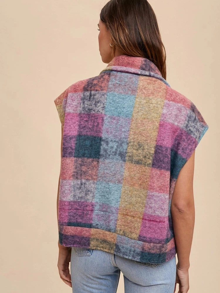 Live Life in Color Multicolor Brushed Plaid Vest-Women's Clothing-Shop Z & Joxa