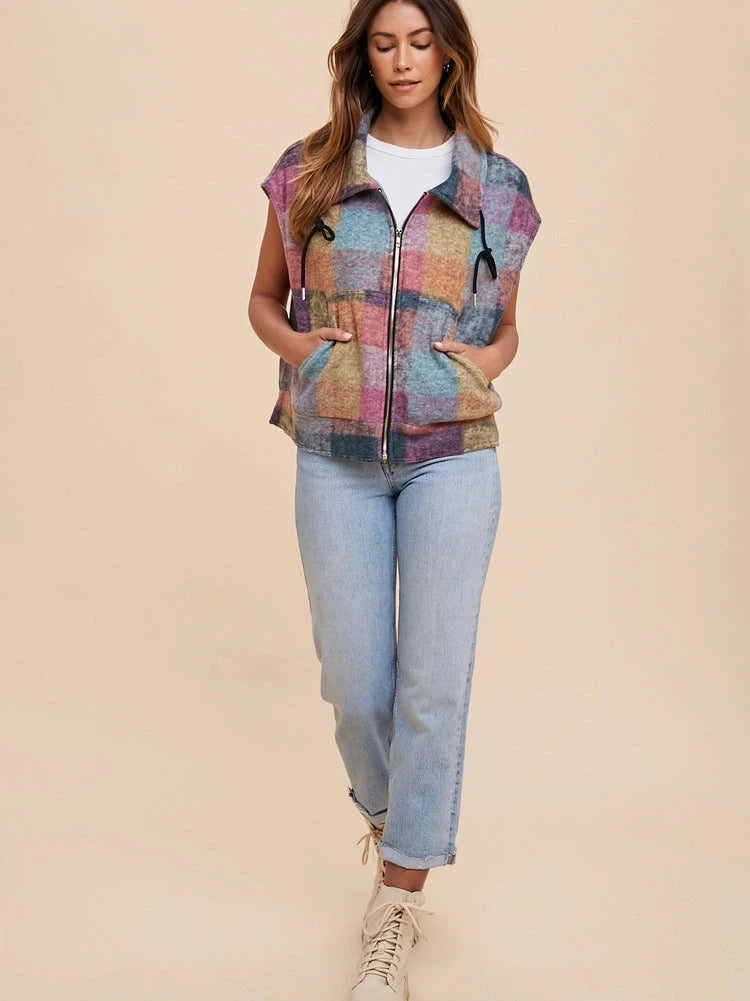 Live Life in Color Multicolor Brushed Plaid Vest-Women's Clothing-Shop Z & Joxa