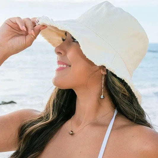 Living for the Weekend Frayed Edge Canvas Bucket Hat-Women's Accessories-Shop Z & Joxa