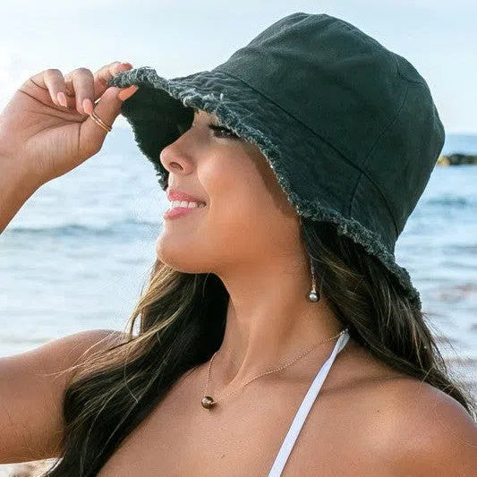 Living for the Weekend Frayed Edge Canvas Bucket Hat-Women's Accessories-Shop Z & Joxa