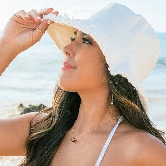 Living for the Weekend Frayed Edge Canvas Bucket Hat-Women's Accessories-Shop Z & Joxa