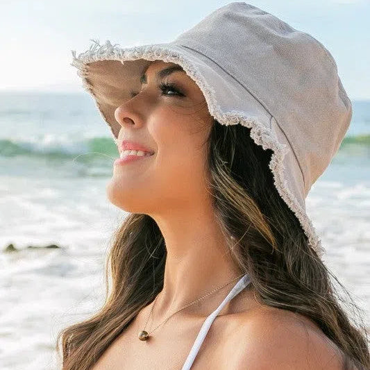 Living for the Weekend Frayed Edge Canvas Bucket Hat-Women's Accessories-Shop Z & Joxa