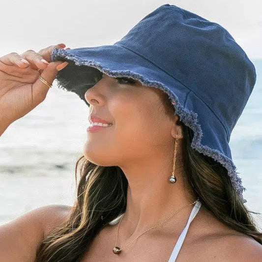 Living for the Weekend Frayed Edge Canvas Bucket Hat-Women's Accessories-Shop Z & Joxa