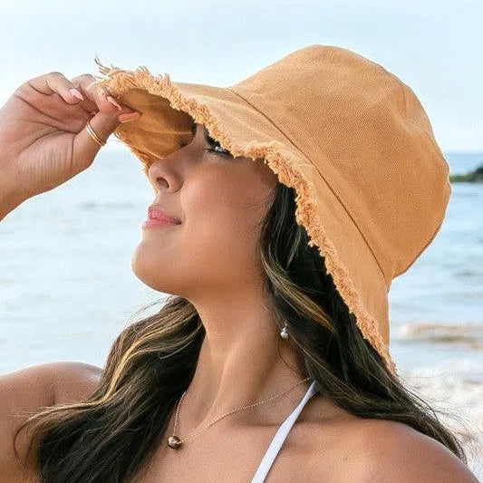 Living for the Weekend Frayed Edge Canvas Bucket Hat-Women's Accessories-Shop Z & Joxa