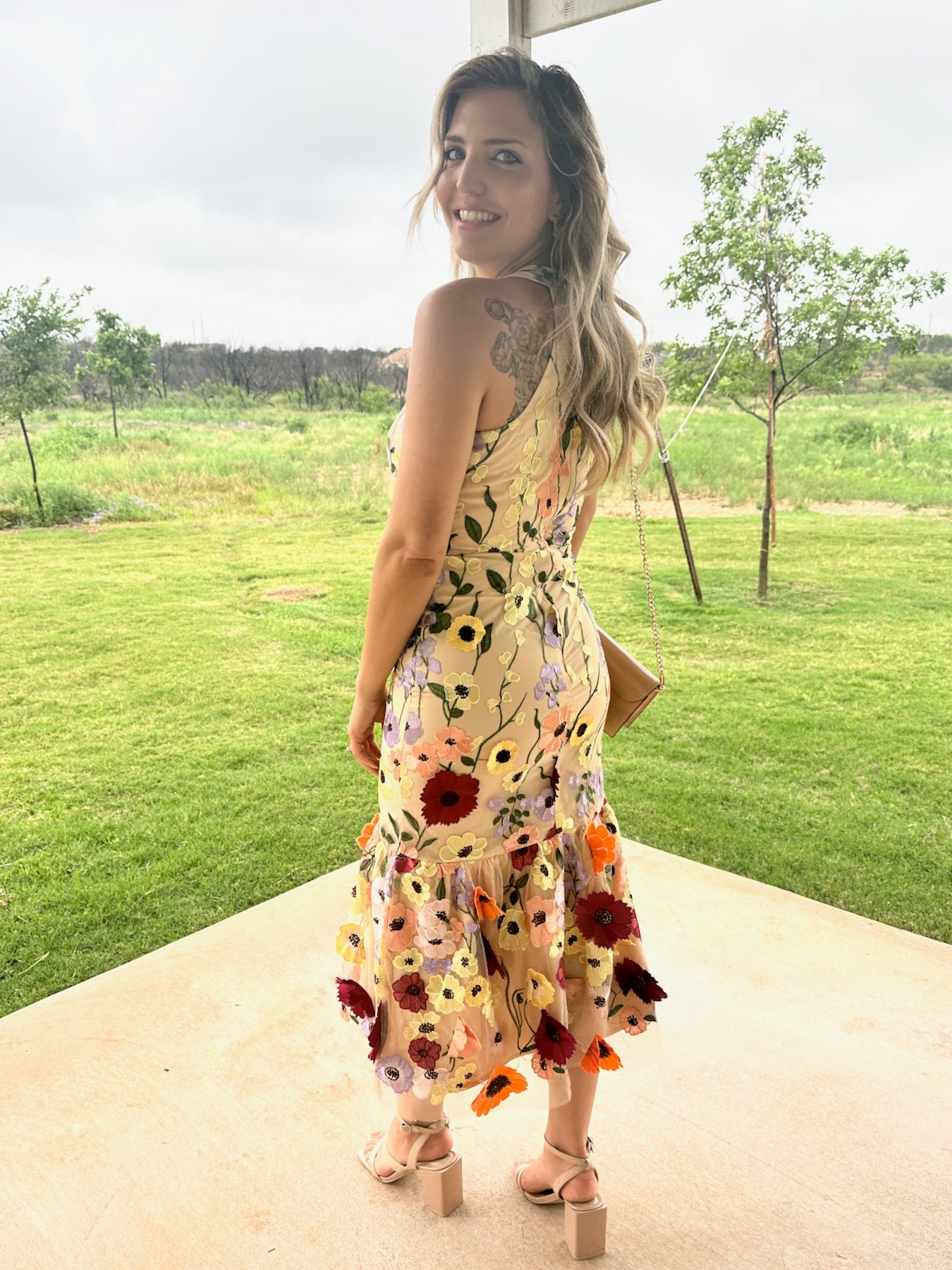 Love is Like Wildflowers 3D Floral High-Neck Midi Dress-Women's Dresses-Shop Z & Joxa