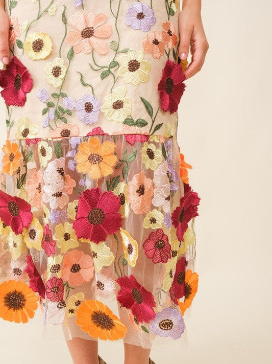 Love is Like Wildflowers 3D Floral High-Neck Midi Dress-Women's Dresses-Shop Z & Joxa