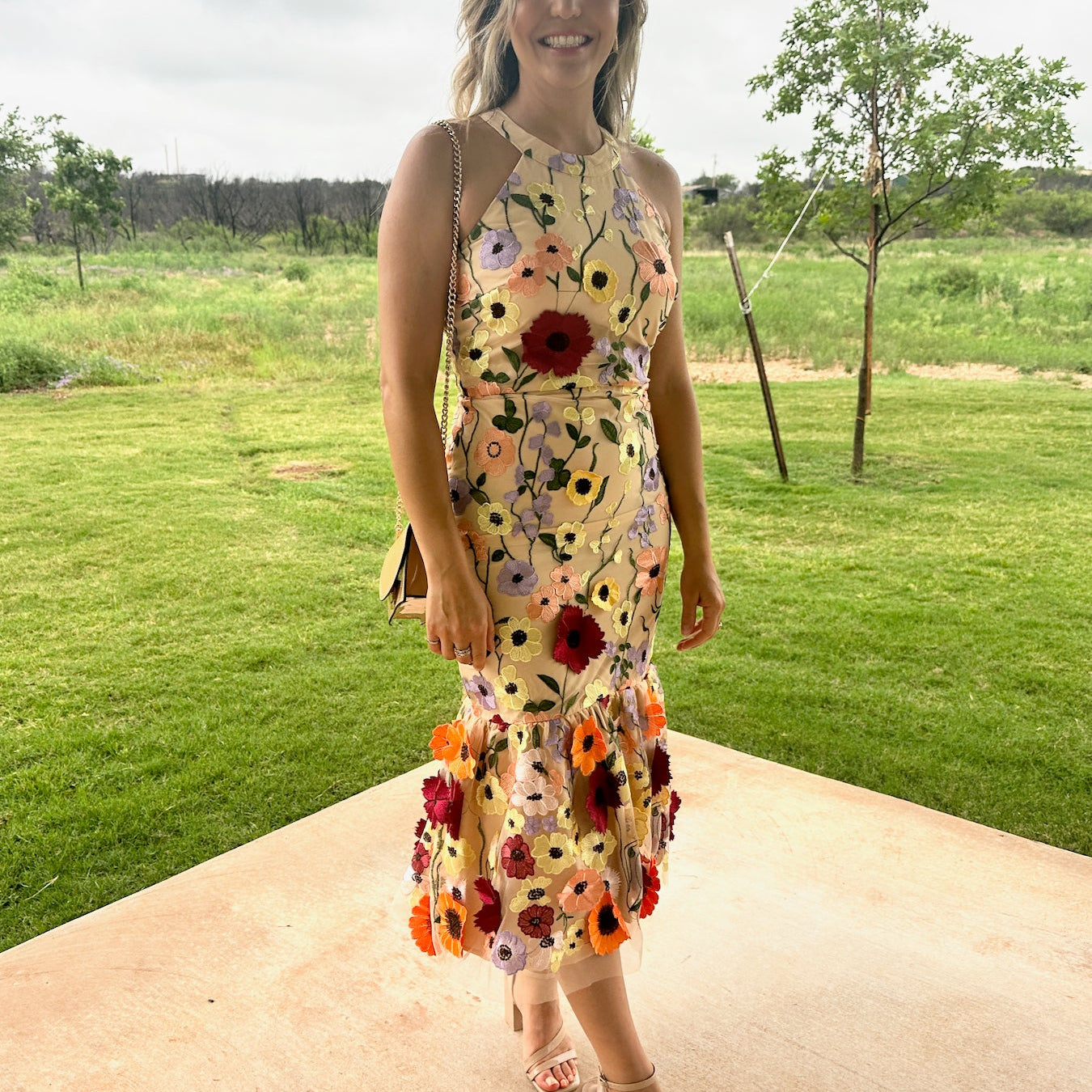 Love is Like Wildflowers 3D Floral High-Neck Midi Dress-Women's Dresses-Shop Z & Joxa