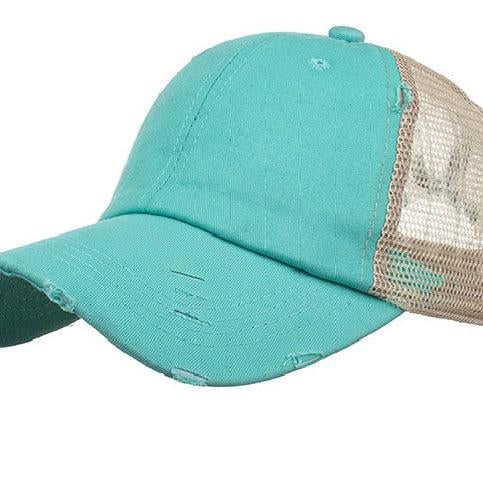 Aili's Corner Hot Mess Distressed Messy Bun Ball Hat