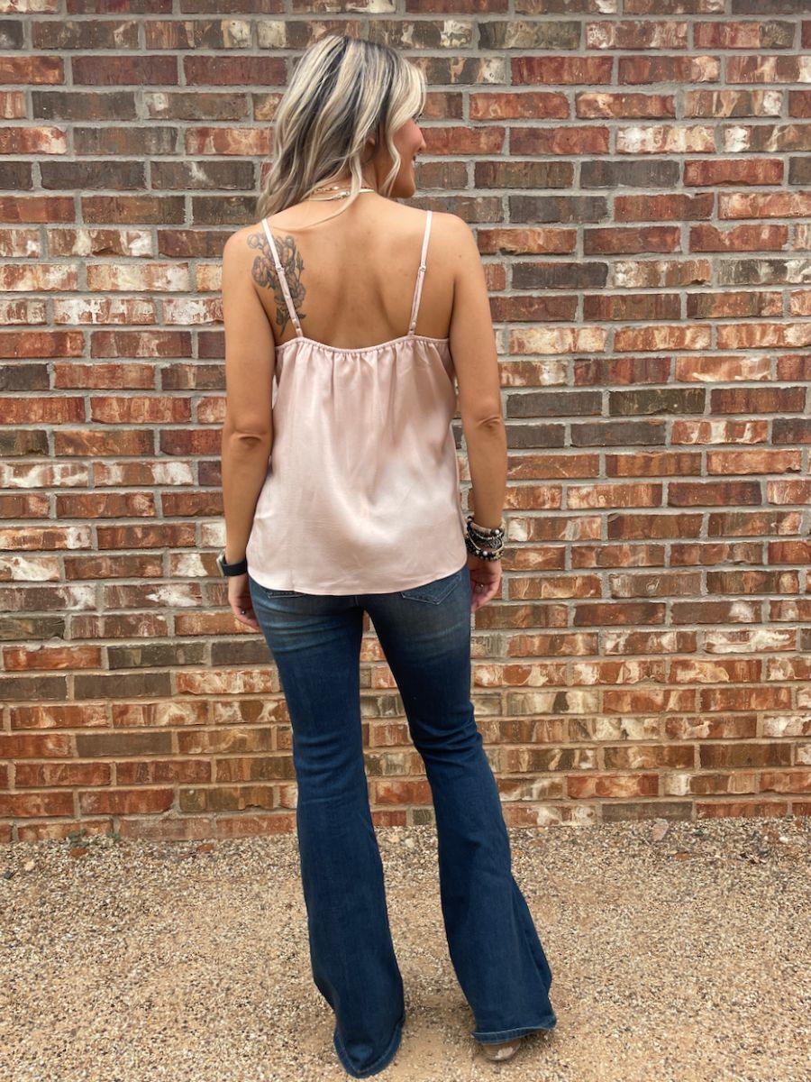 Mauve Satin Cami with Floral Embroidery-Women's Shirts & Tops-Shop Z & Joxa