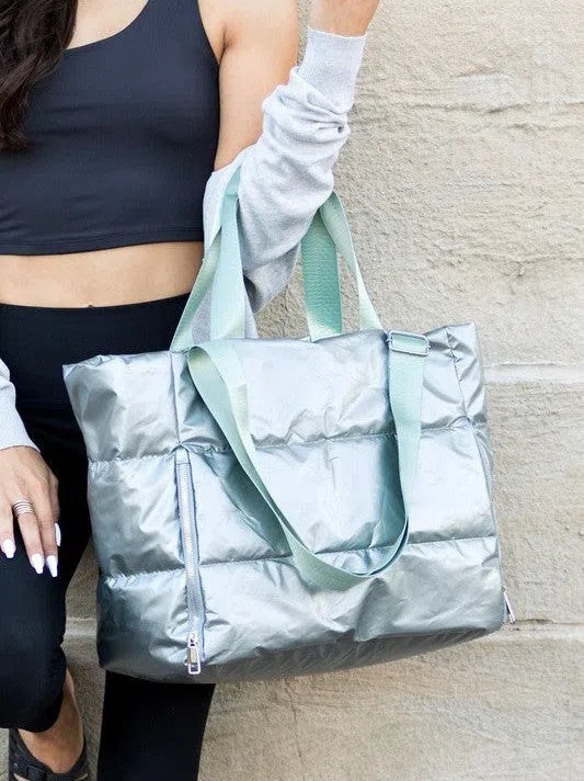 Metallic Dream Puffer Tote Bag-Women's Accessories-Shop Z & Joxa