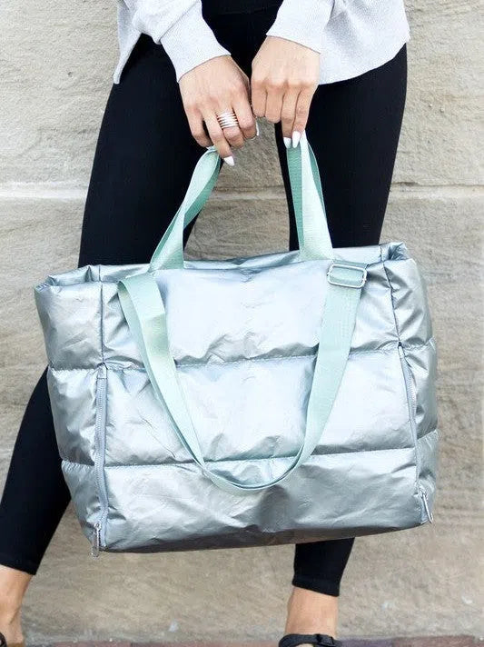 Metallic Dream Puffer Tote Bag-Women's Accessories-Shop Z & Joxa
