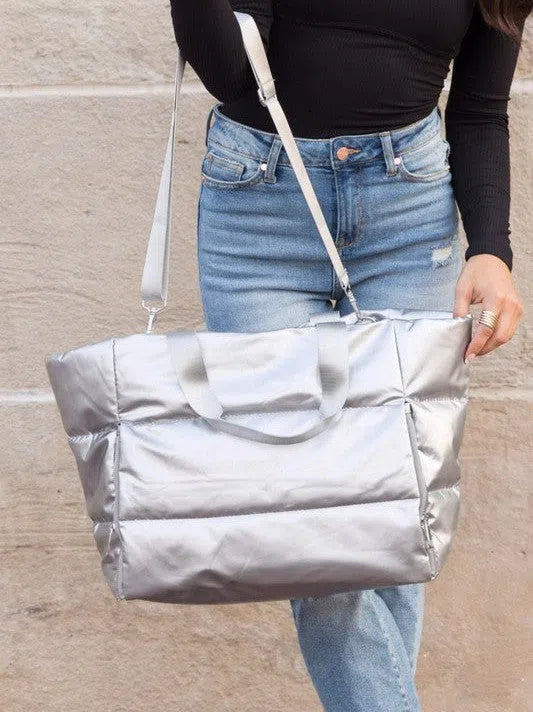 Metallic Dream Puffer Tote Bag-Women's Accessories-Shop Z & Joxa