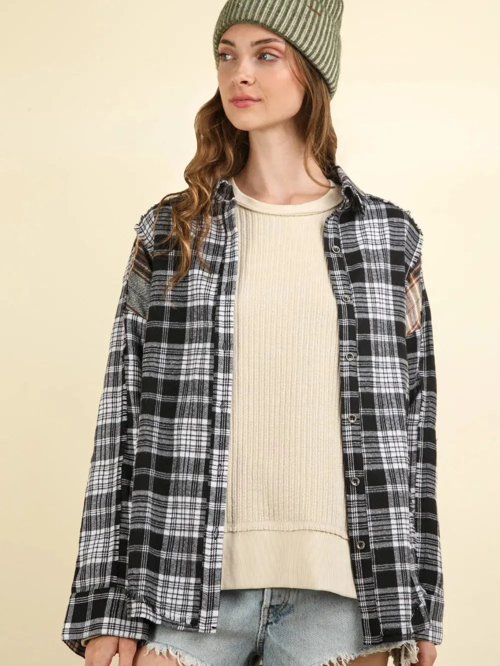 Midnight Plaid Raw-Edge Shacket by Very J-Shop Z & Joxa