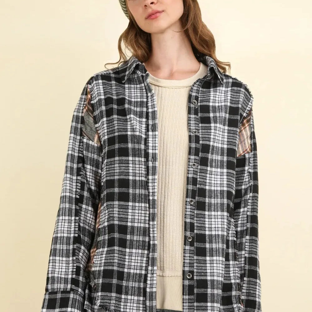 Midnight Plaid Raw-Edge Shacket by Very J-Shop Z & Joxa