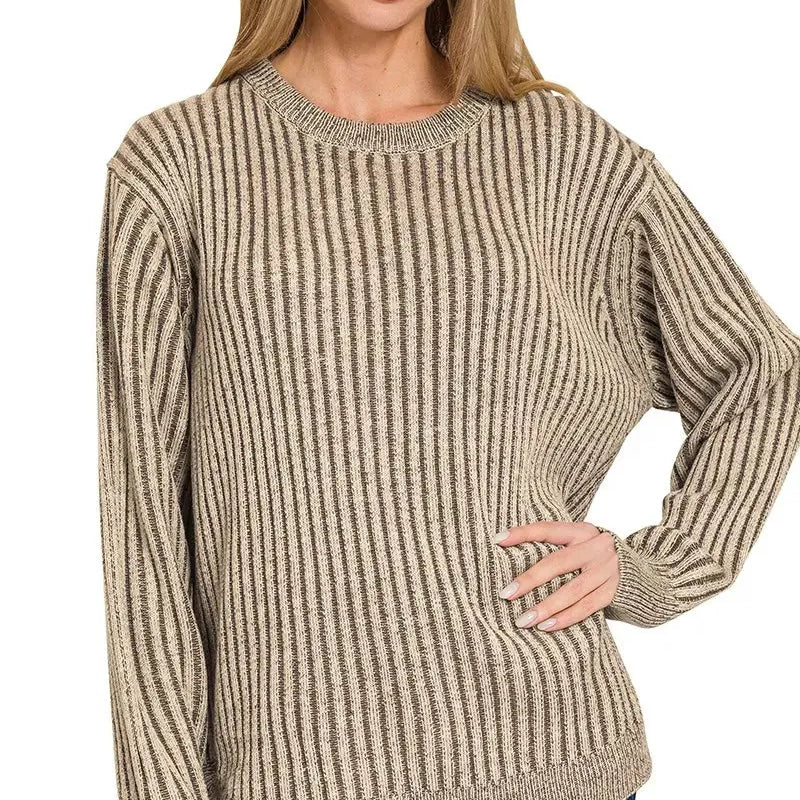 Mocha Crush Curved Hem Ribbed Sweater-Women's Shirts & Tops-Shop Z & Joxa