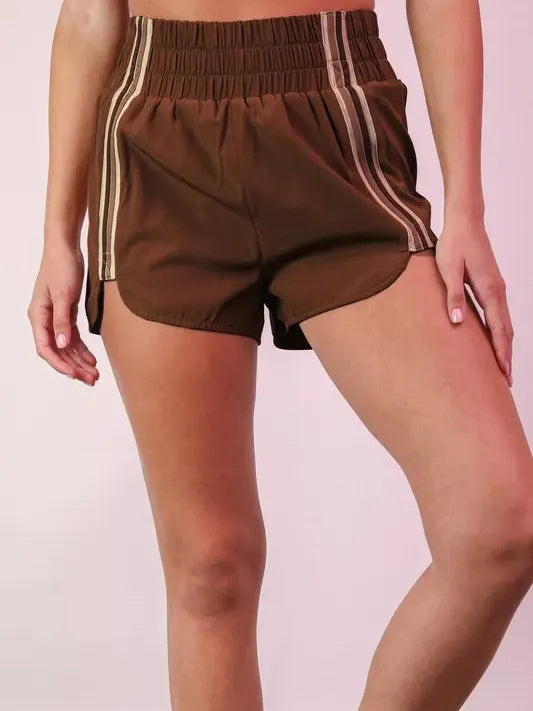 Mocha Momentum Striped Active Shorts by Very J-Women's Shorts-Shop Z & Joxa