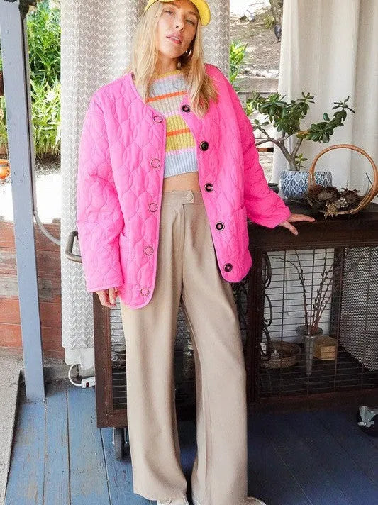 Must Have Quilted Puffer Jacket in Hot Pink-Women's Outerwear-Shop Z & Joxa
