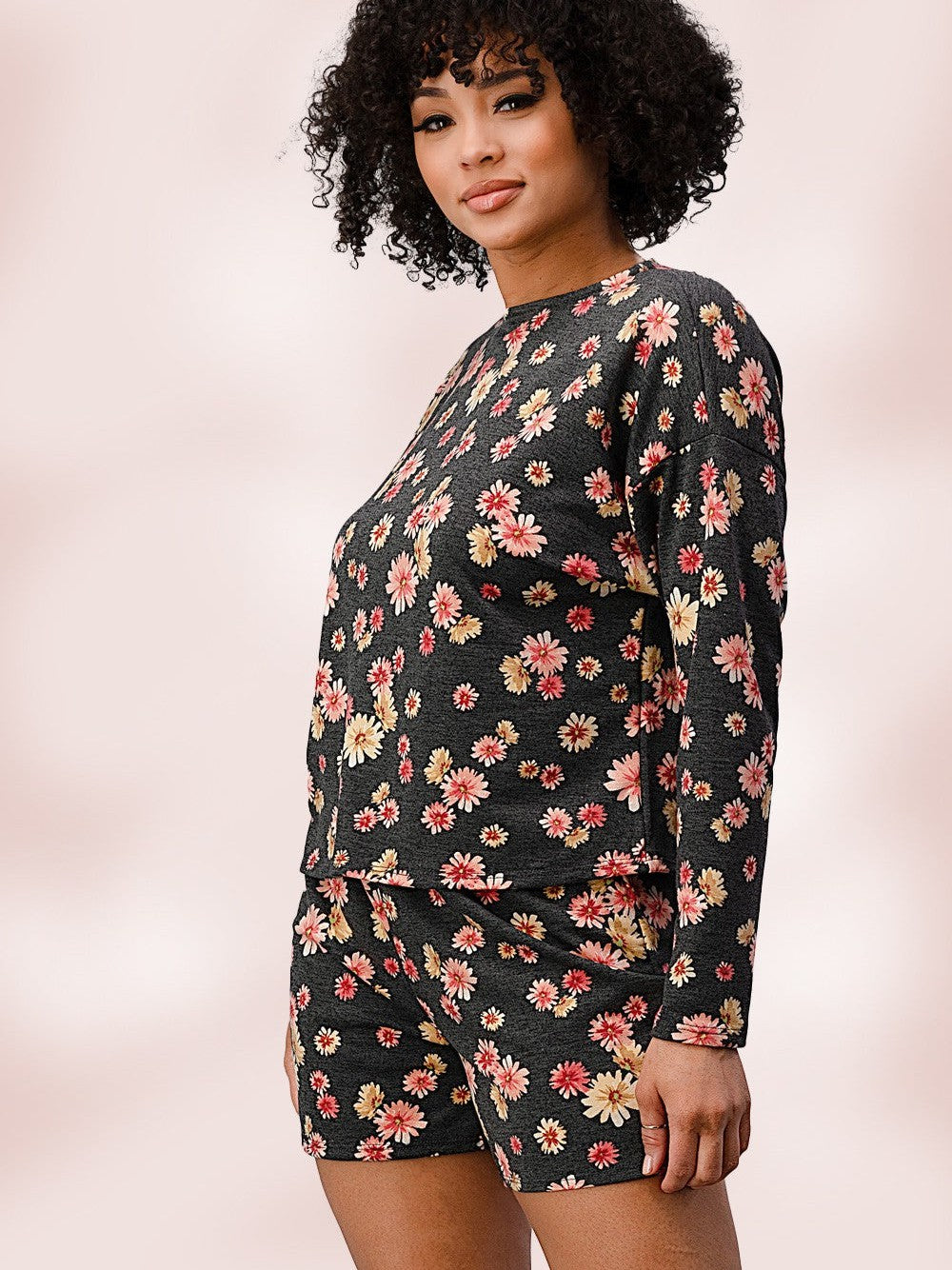 Never Stop Dreaming Long Sleeve Top + Shorts Floral Pajamas-Women's Clothing-Shop Z & Joxa