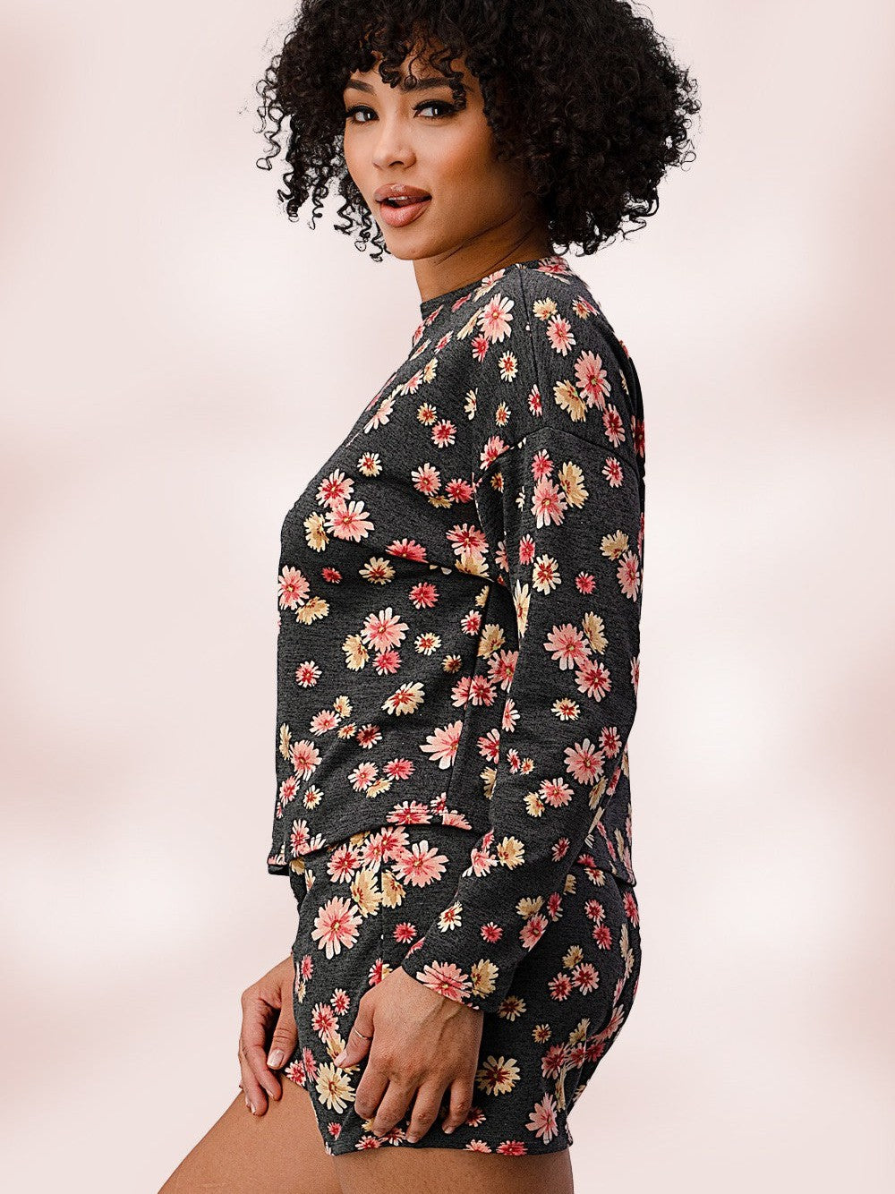 Never Stop Dreaming Long Sleeve Top + Shorts Floral Pajamas-Women's Clothing-Shop Z & Joxa