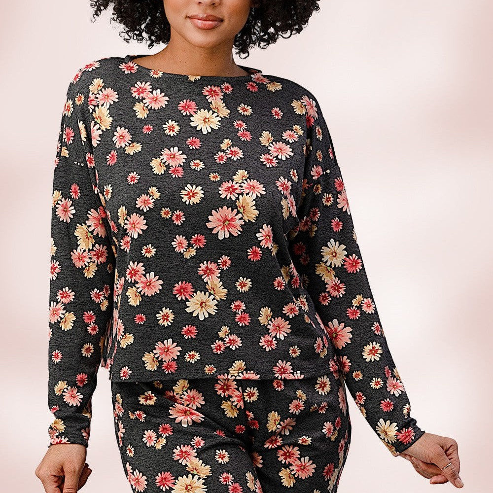 Never Stop Dreaming Long Sleeve Top + Shorts Floral Pajamas-Women's Clothing-Shop Z & Joxa