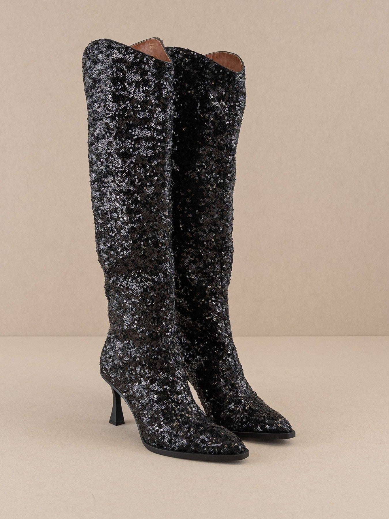 Oasis Society Don't be Afraid to Sparkle - Knee High Sequin Black Boots-Women's Shoes-Shop Z & Joxa