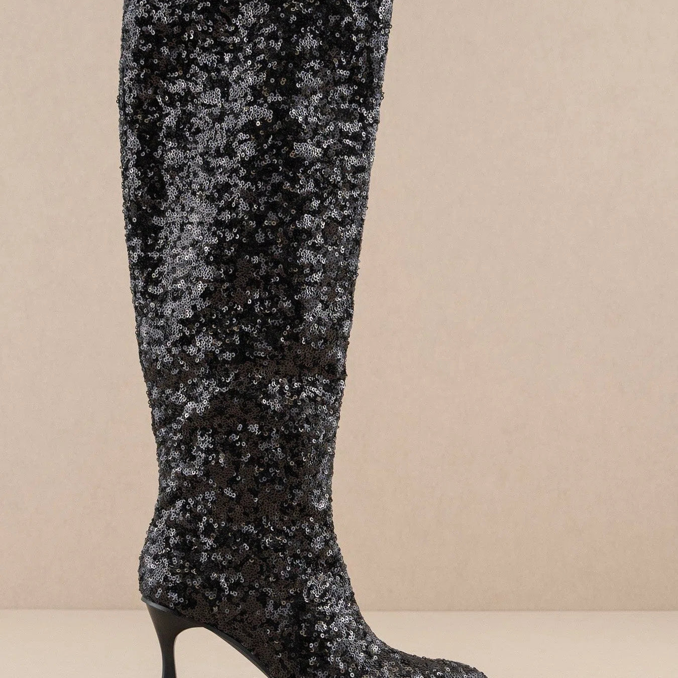 Oasis Society Don't be Afraid to Sparkle - Knee High Sequin Black Boots-Women's Shoes-Shop Z & Joxa