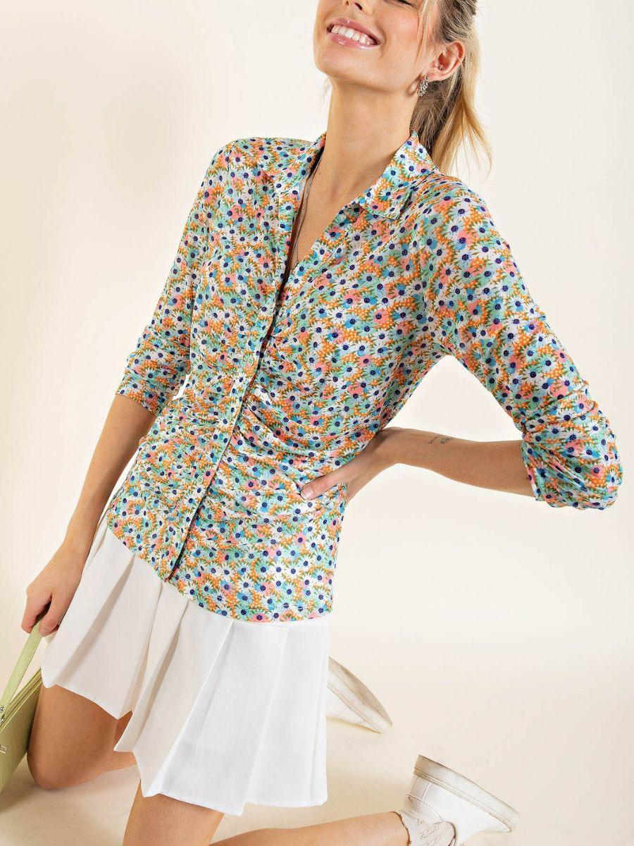 Oopsy Daisy Colorful Mesh Button Top-Women's Shirts & Tops-Shop Z & Joxa