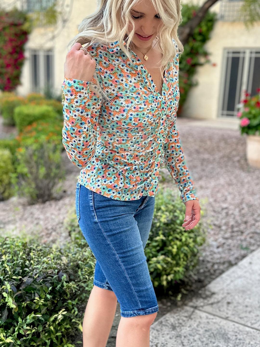 Oopsy Daisy Colorful Mesh Button Top-Women's Shirts & Tops-Shop Z & Joxa