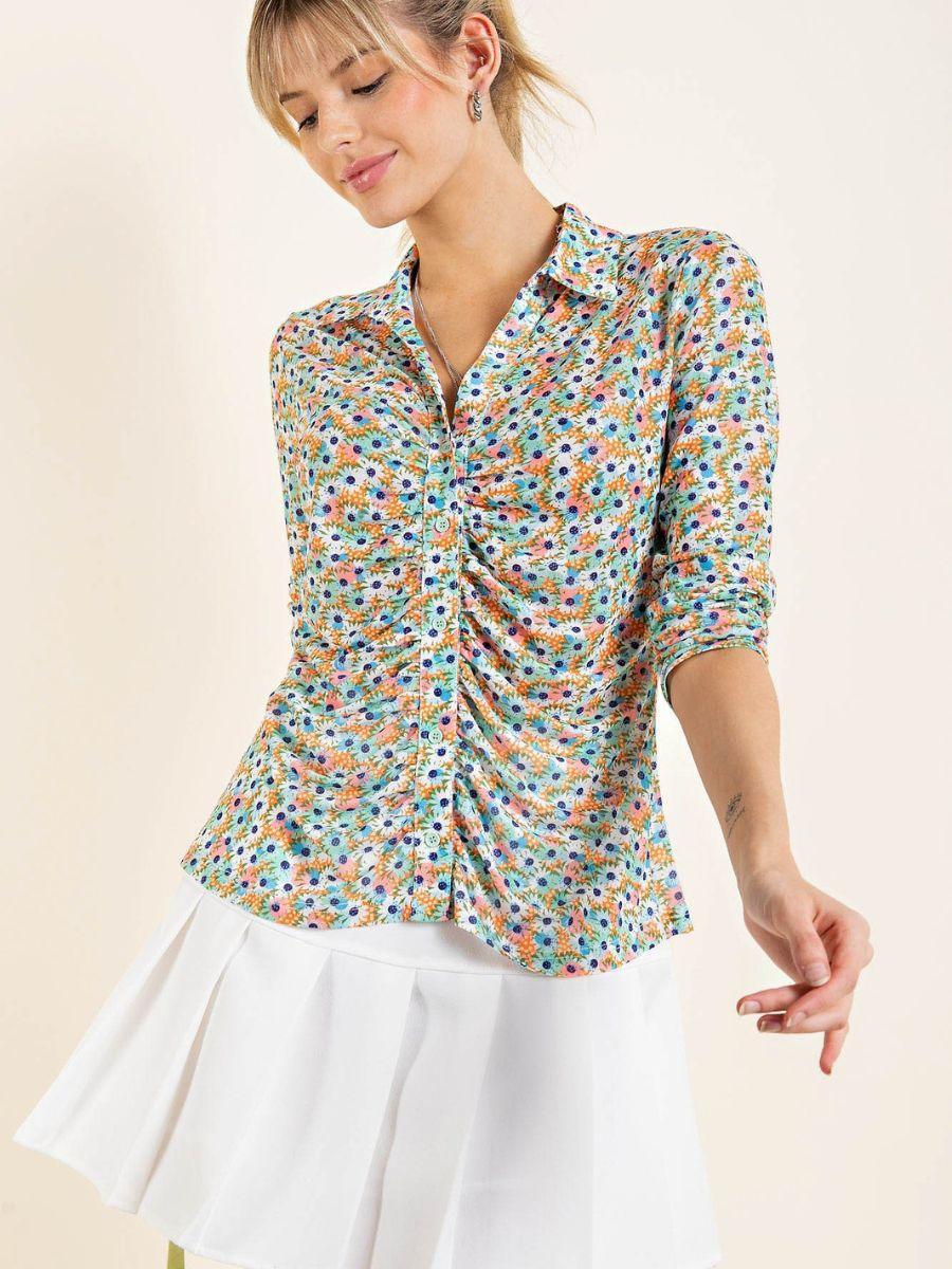 Oopsy Daisy Colorful Mesh Button Top-Women's Shirts & Tops-Shop Z & Joxa