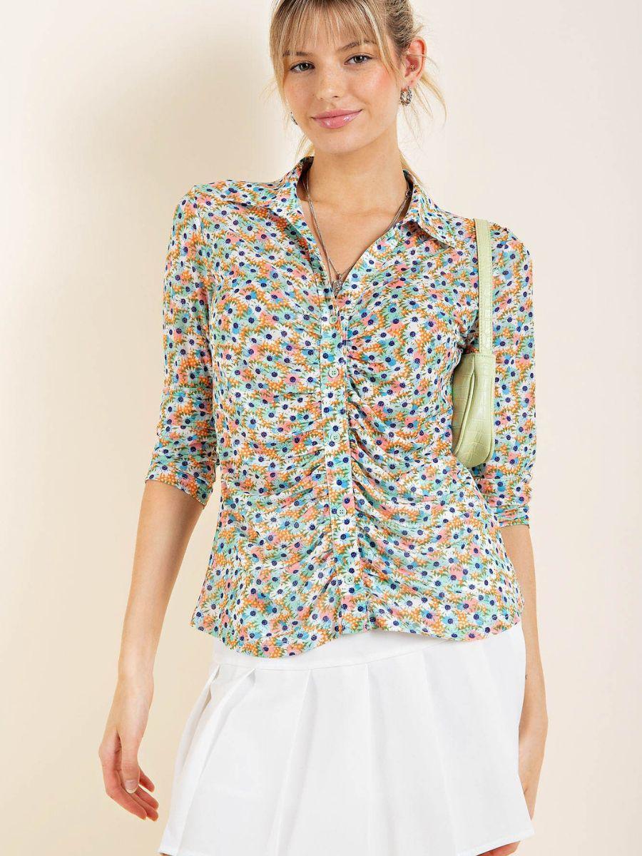 Oopsy Daisy Colorful Mesh Button Top-Women's Shirts & Tops-Shop Z & Joxa