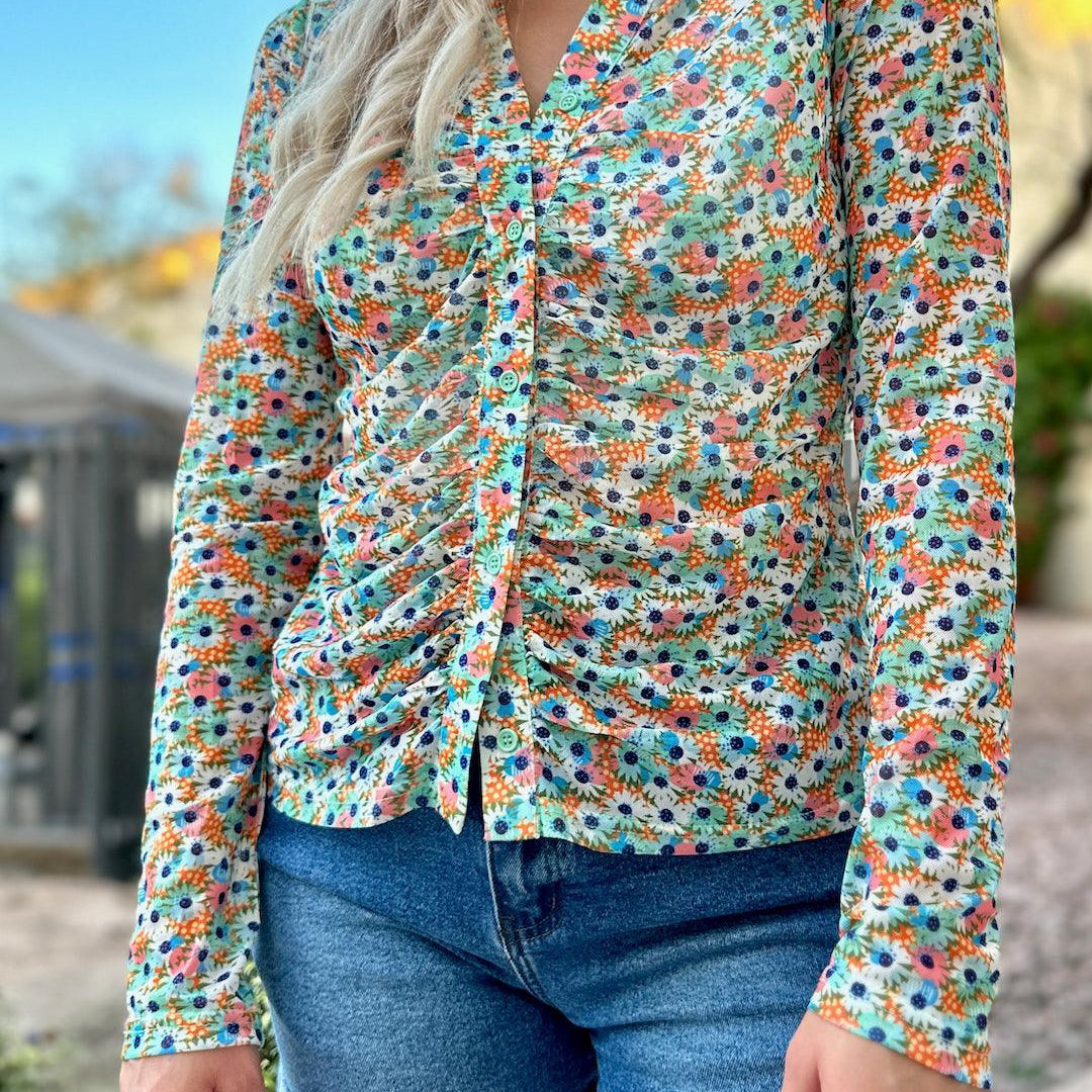 Oopsy Daisy Colorful Mesh Button Top-Women's Shirts & Tops-Shop Z & Joxa