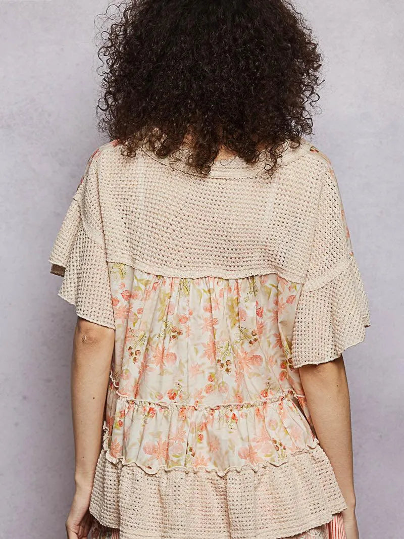 POL Almond Blossom Floral Print Blouse with Gentle Gathers-Women's Shirts & Tops-Shop Z & Joxa