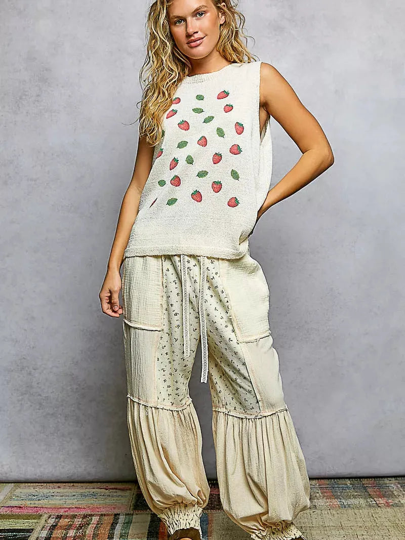 POL BerryDay Strawberry Print Sleeveless Sweater Top-Women's Shirts & Tops-Shop Z & Joxa