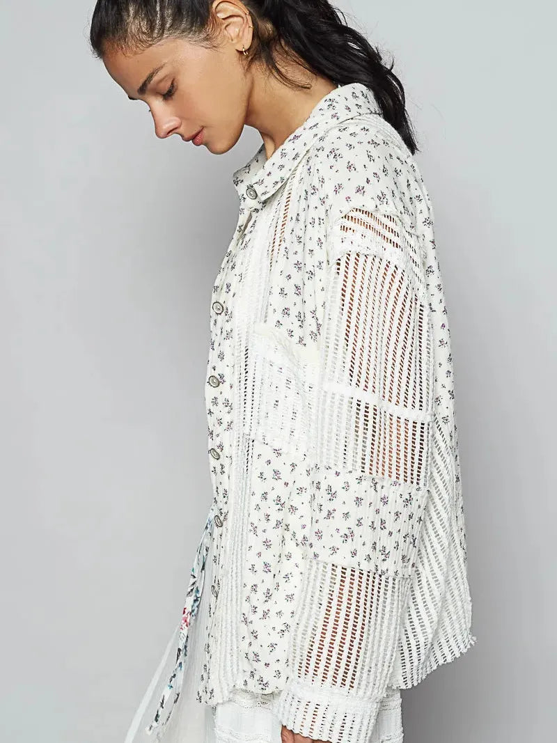 POL Boho Breeze Crochet Patchwork Long Sleeve Shirt-Women's Shirts & Tops-Shop Z & Joxa