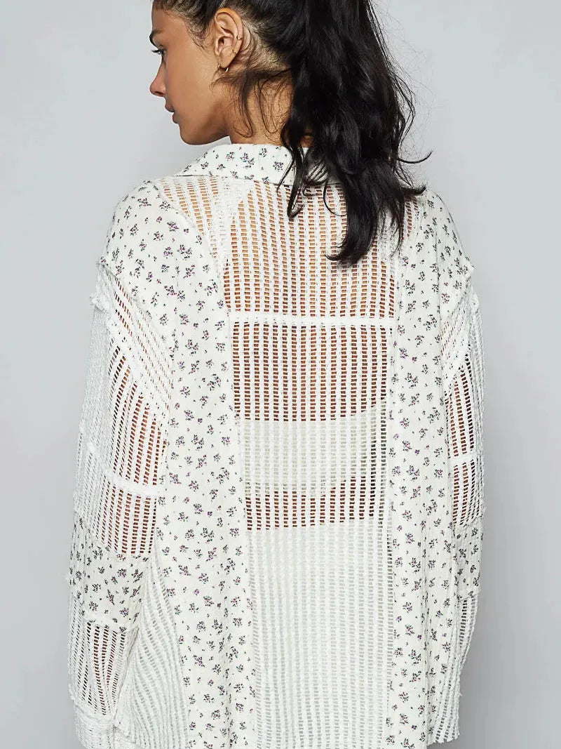 POL Boho Breeze Crochet Patchwork Long Sleeve Shirt-Women's Shirts & Tops-Shop Z & Joxa