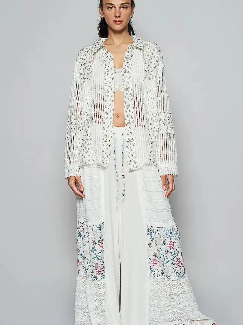 POL Boho Breeze Crochet Patchwork Long Sleeve Shirt-Women's Shirts & Tops-Shop Z & Joxa