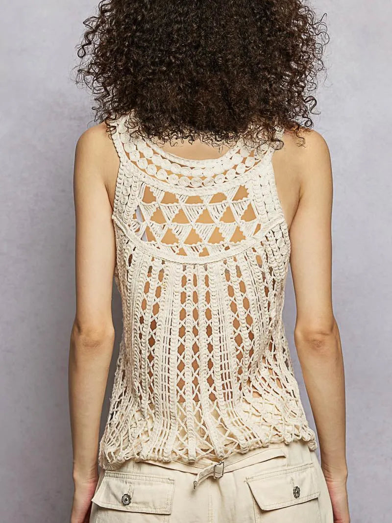 POL Boho Coin Crochet Halter Top with Seashell & Mirror Dangles-Women's Shirts & Tops-Shop Z & Joxa