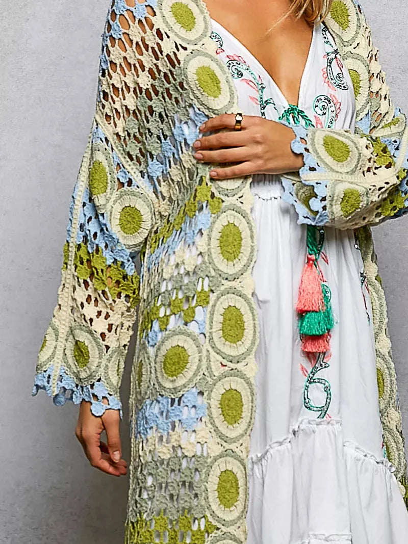 POL Color your Story Open Front Crochet Long Cardigan in Sage-Women's Shirts & Tops-Shop Z & Joxa