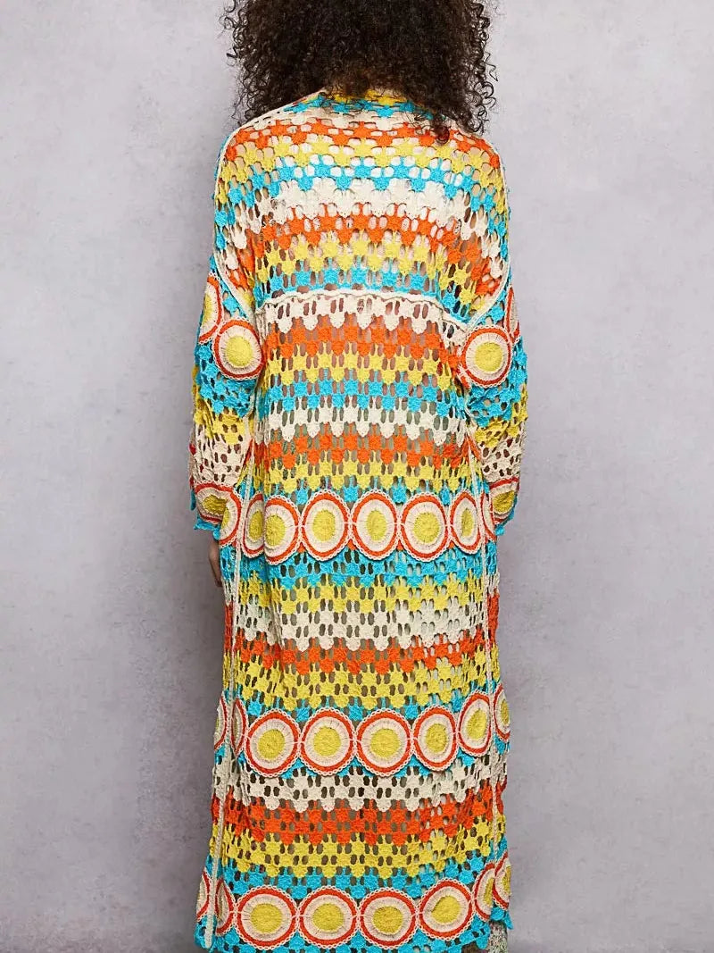 POL Color your Story Open Front Crochet Long Cardigan in Sunset-Women's Shirts & Tops-Shop Z & Joxa