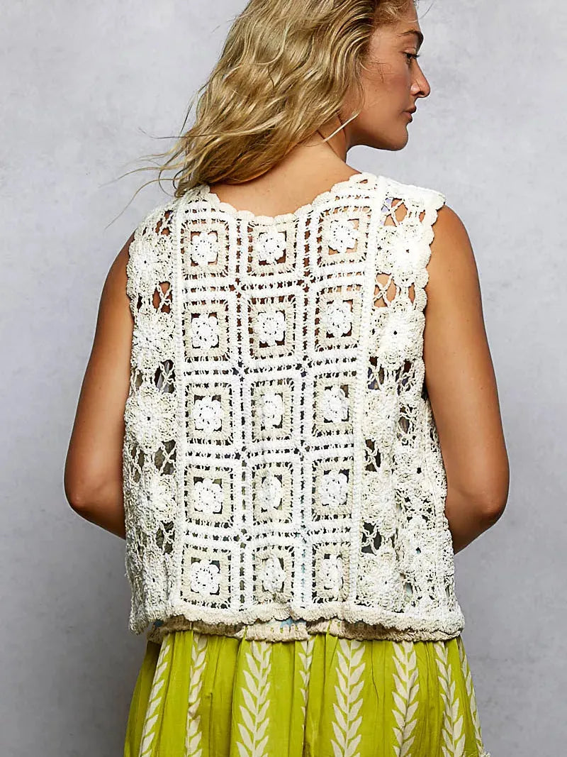 POL Dreamy Layers Front Tie Floral Pattern Crochet Vest-Women's Shirts & Tops-Shop Z & Joxa